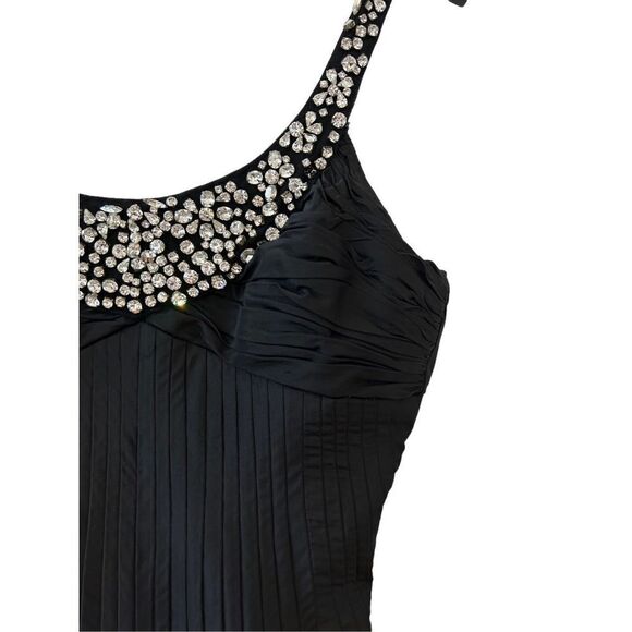 Teri Jon Rickie Freeman Pleated Detail Studded A-Line Midi Dress Women’s Black S - Picture 5 of 8